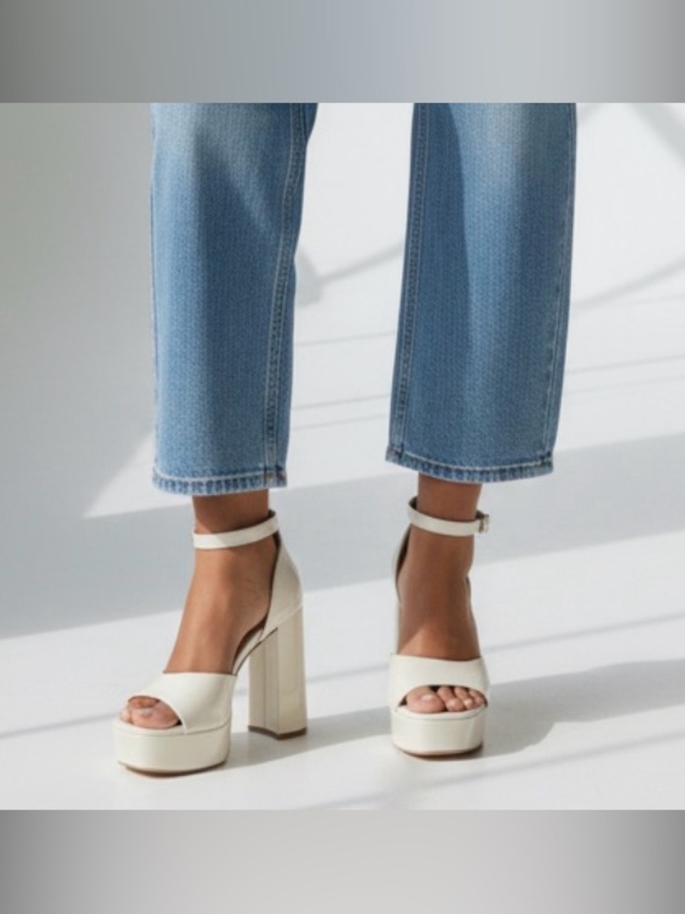 Mix No 6 Women's 7.5 Ivory Platform 5 Inch Chunky Heel Shoes Ankle Strap Rave